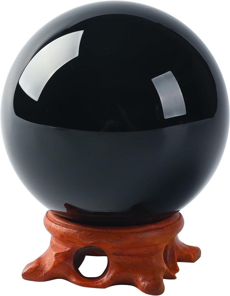Modaier Black Obsidian Crystal Ball 80mm/3.1 inch with Rose Wooden Stand and Gift Box for Home Decor, Meditation,Fortune Teller,Feng Shui,Halloween,Magic,Quartz Crystal Orb Prop Decorative Glass Sphere - Image 1